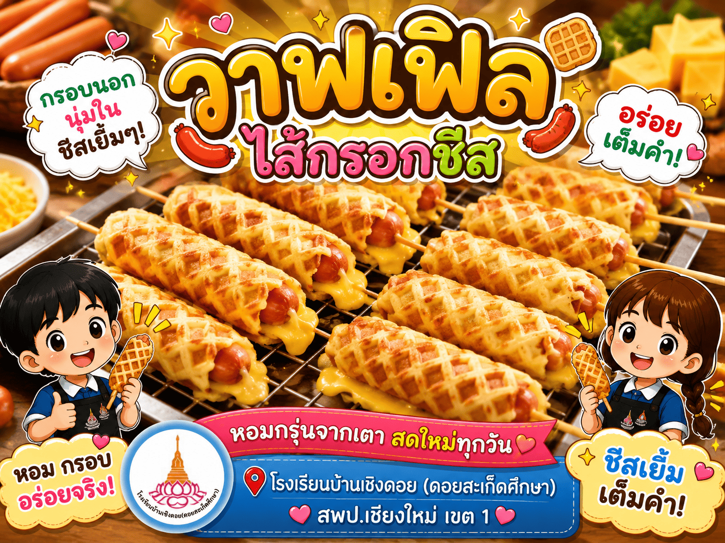 ขนมวาฟเฟิลไส้กรอก