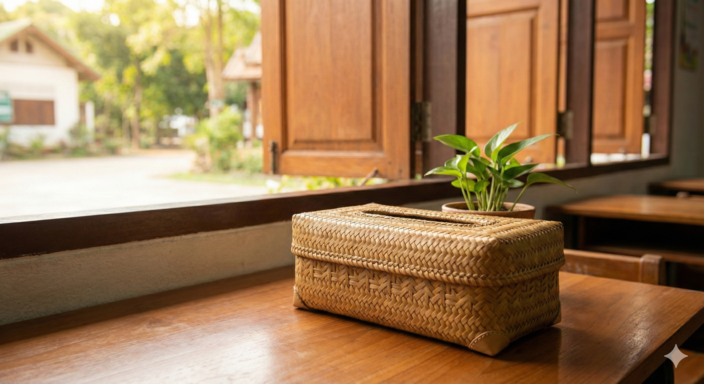 กล่องใส่กระดาษทิชชู่ไม้ไผ่จักสาน